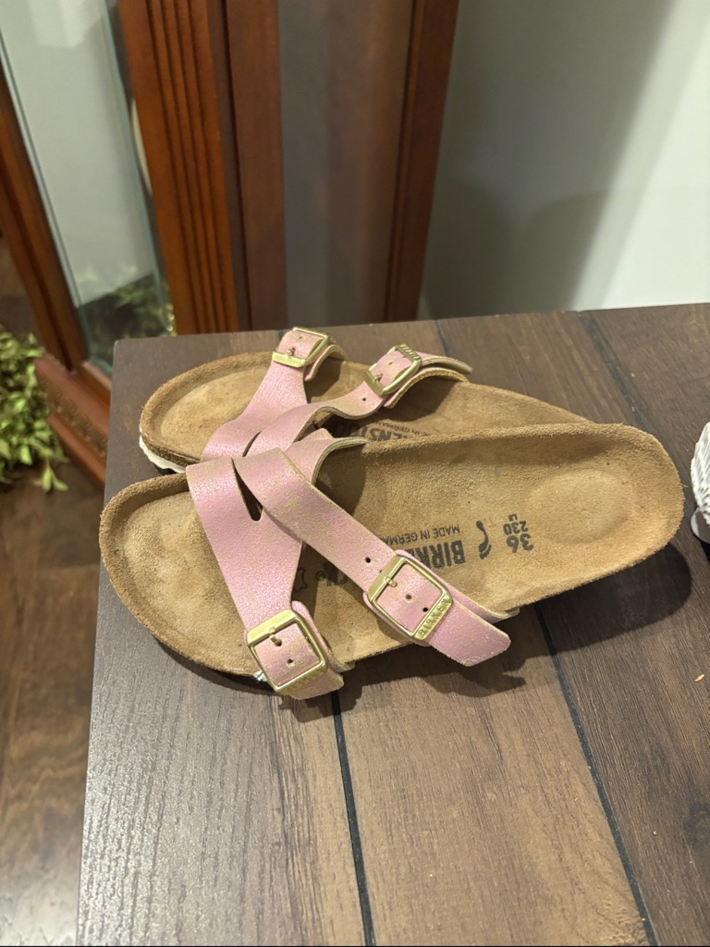 Birkenstock Pink Leather Double-Buckle Sandals